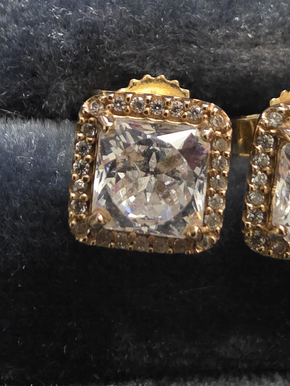 14k CZ Pandora Yellow Gold Stud Earrings (Vintage) - Picture 4 of 13